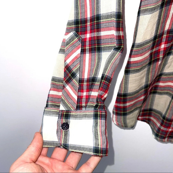 Rails 100% Cotton Cream & Red Plaid Print Button Down Shirt Small Women’s - Picture 4 of 13